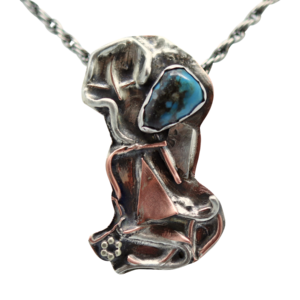 copper and sterling pendant with turquoise gemstone