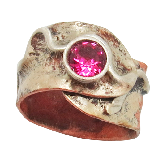 copper silver and ruby gemstone ring