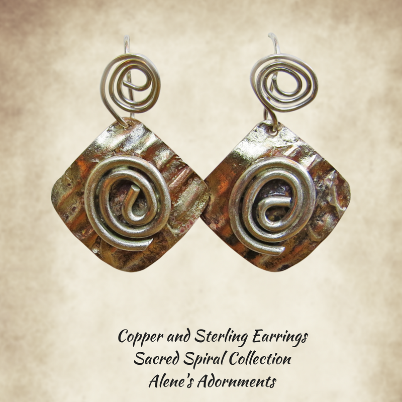 copper and sterling spiral earrings